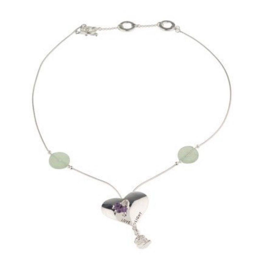 Carole Meltzer Sterling Silver Heart Jade & Amethyst Toggle Necklace, 18”-20” - Picture 3 of 6